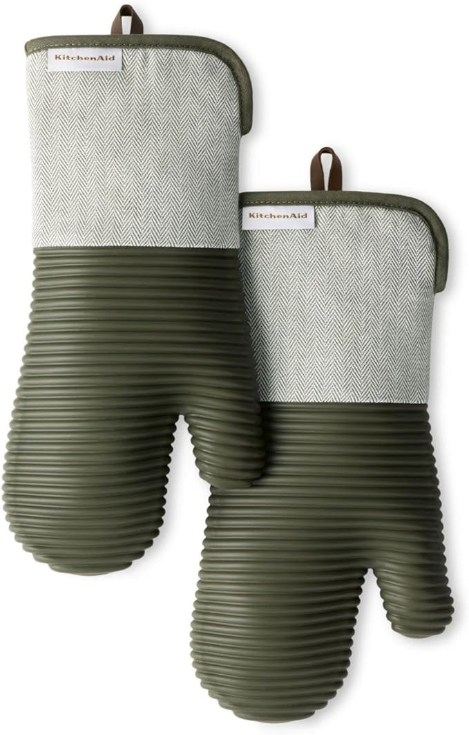 KITCHENAID® Evergreen Design Series Herringbone Ribbed Soft Silicone Oven Mitts 2-Pack Set, Heat... | Amazon (US)