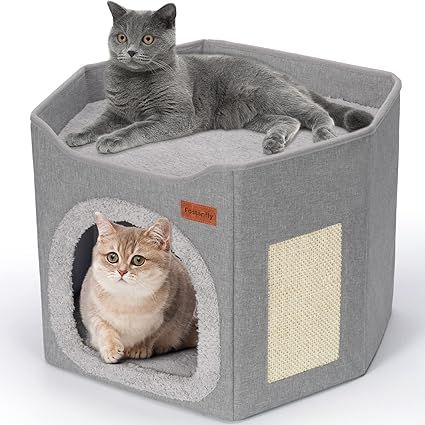 Fostanfly Cat Cave Beds for Indoor Cats, Large Cat House with Cat Scratcher Foldable Hideaway Bed... | Amazon (US)