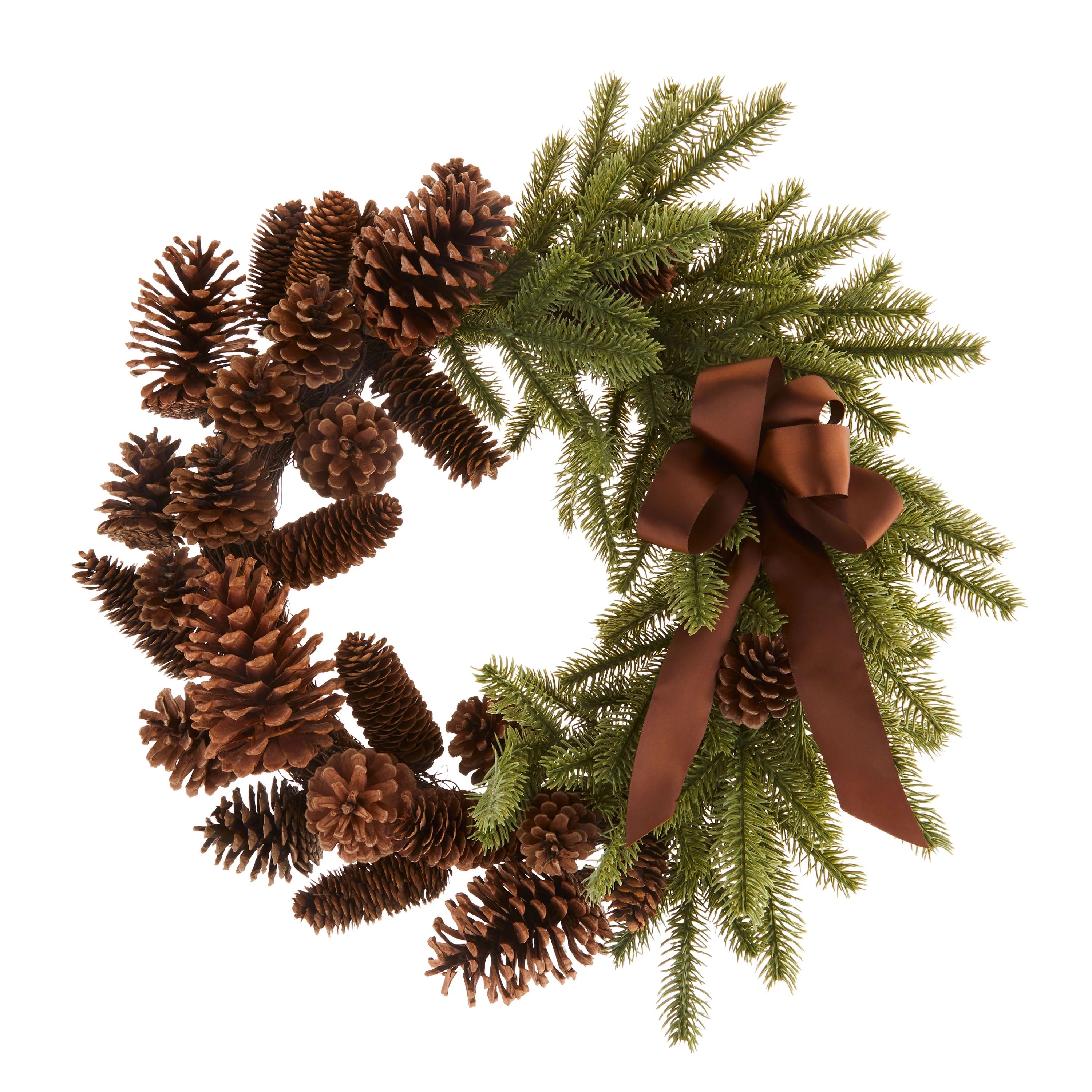 Holiday Time Natural Pinecones & Artificial Green Pine Decorative Wreath, 20" x 20" - Walmart.com | Walmart (US)