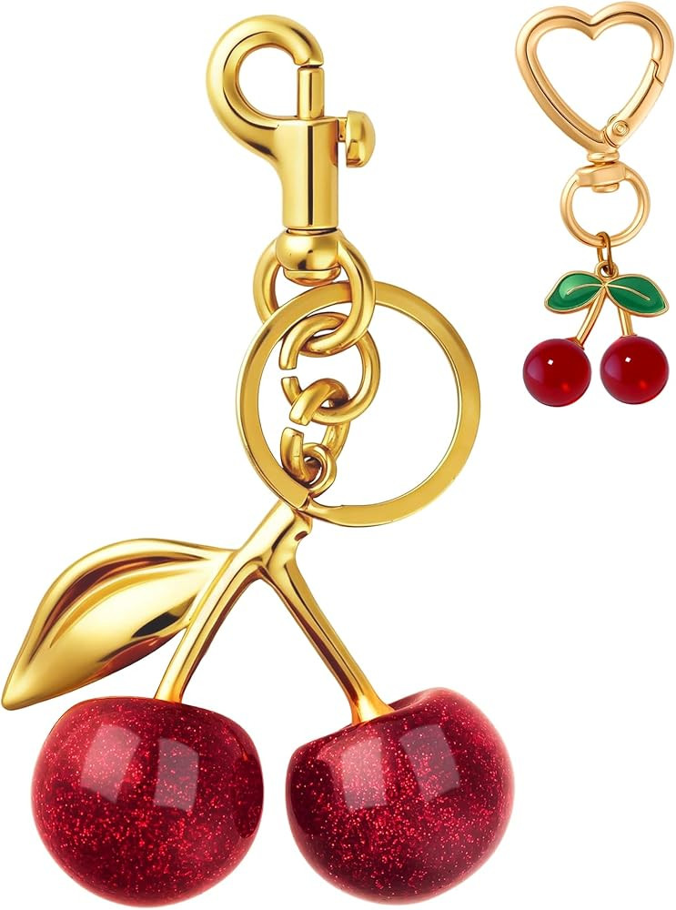 NEGTTE Keychain Cherry Bag Charms - Adorable Key Chains Women Cute for Handbags & Car Keys | Fash... | Amazon (US)