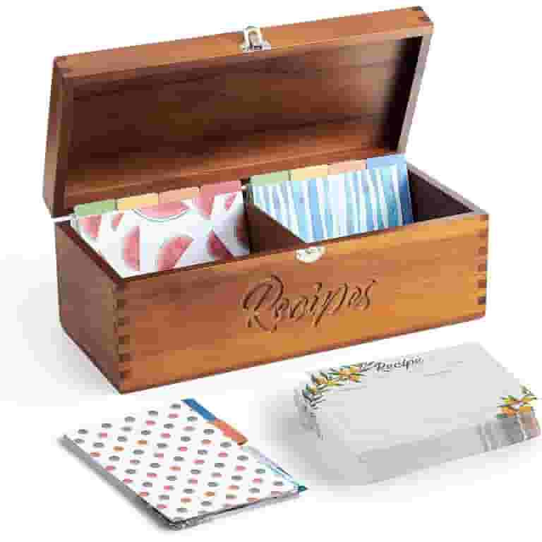 TIDITA Acacia Wood Large Recipe Box with 100 Cards 4x6, 8 Dividers - Wooden Recipe Box Set Double... | Walmart (US)