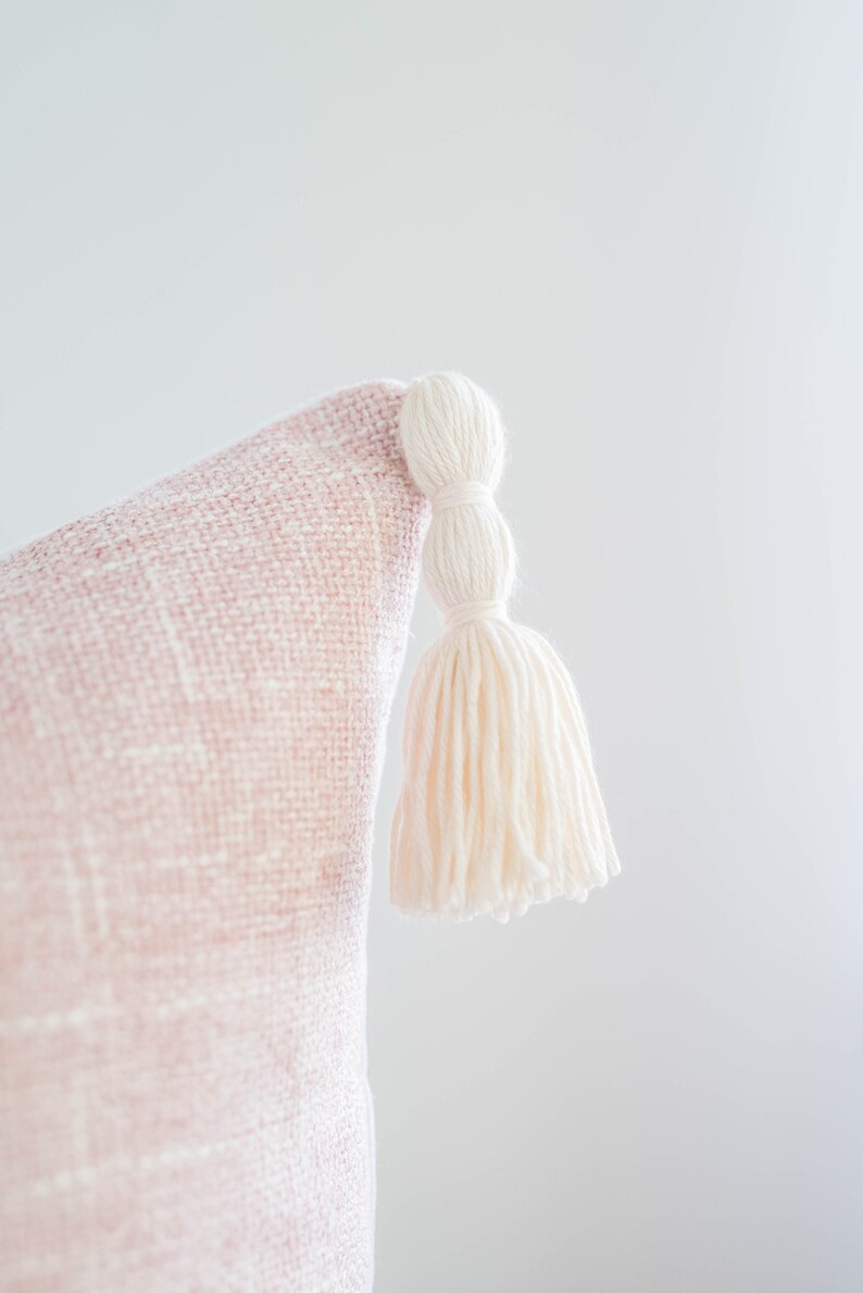 Blush Pillow Cover 20x20, Light Pink Pillow Covers, Pink Texture Pillow Cover, Pink Tassel Pillow... | Etsy (US)