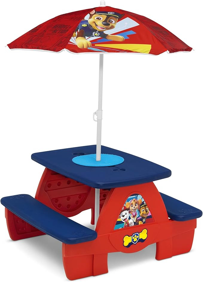 Delta Children 4 Seat Activity Picnic Table with Umbrella and Lego Compatible Tabletop, PAW Patro... | Amazon (US)