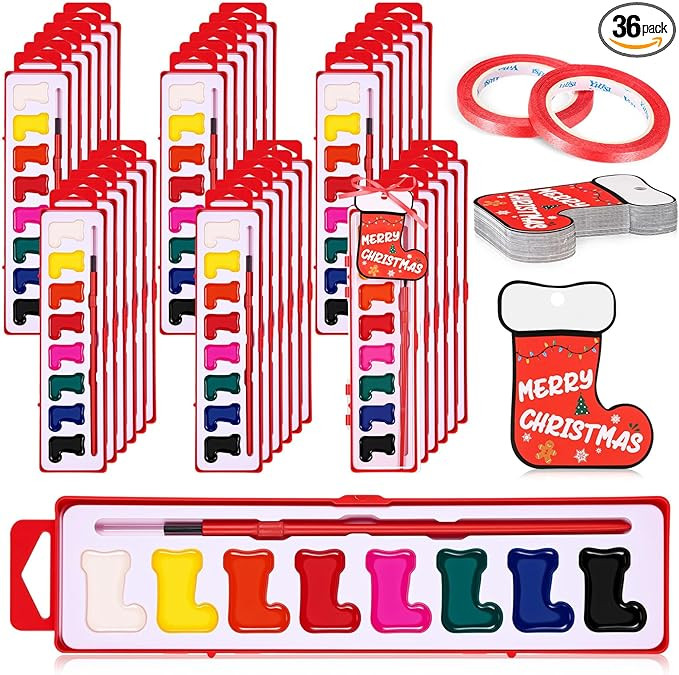 36 Set Christmas Watercolor Gifts for Kids Watercolor Paint Set with Gift Cards 8 Colors Water Co... | Amazon (US)
