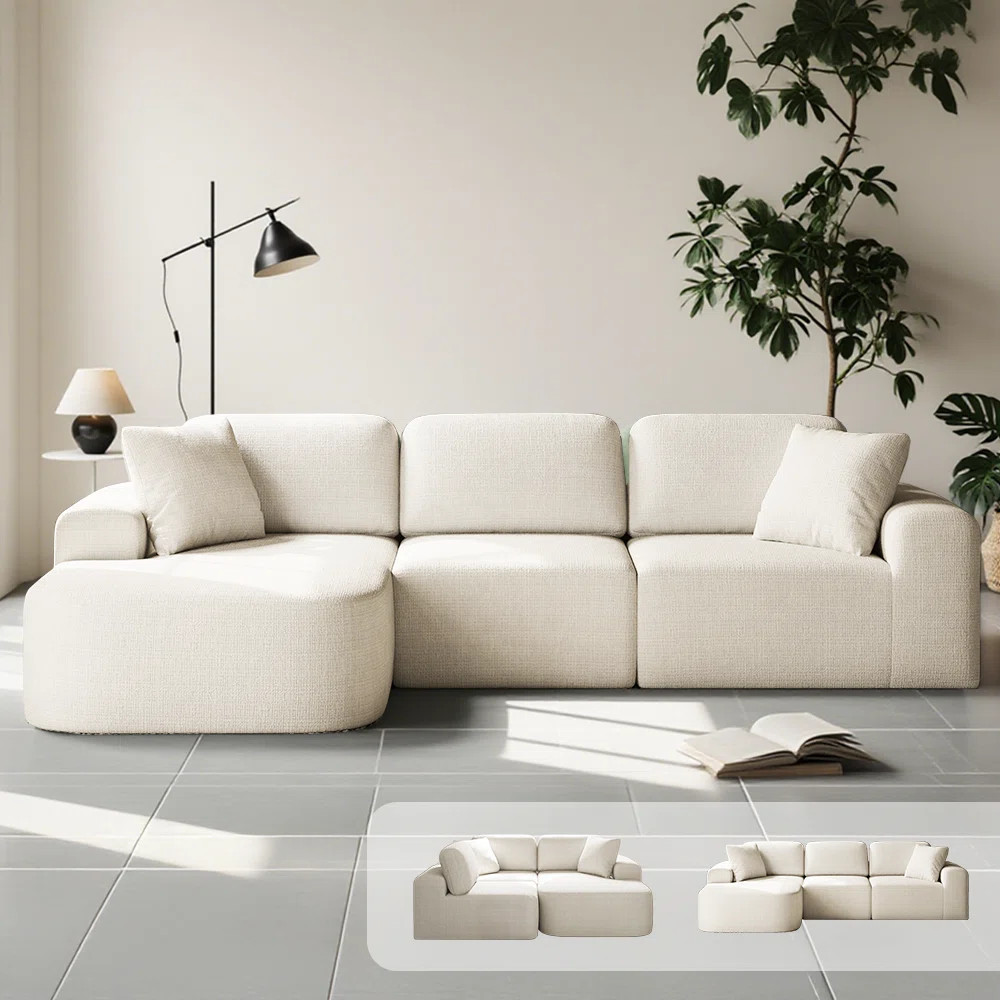 107'' Modular Sectional Sofa with Chaise, Modern Woven Upholstery, Convertible L-Shaped Design, N... | Wayfair North America