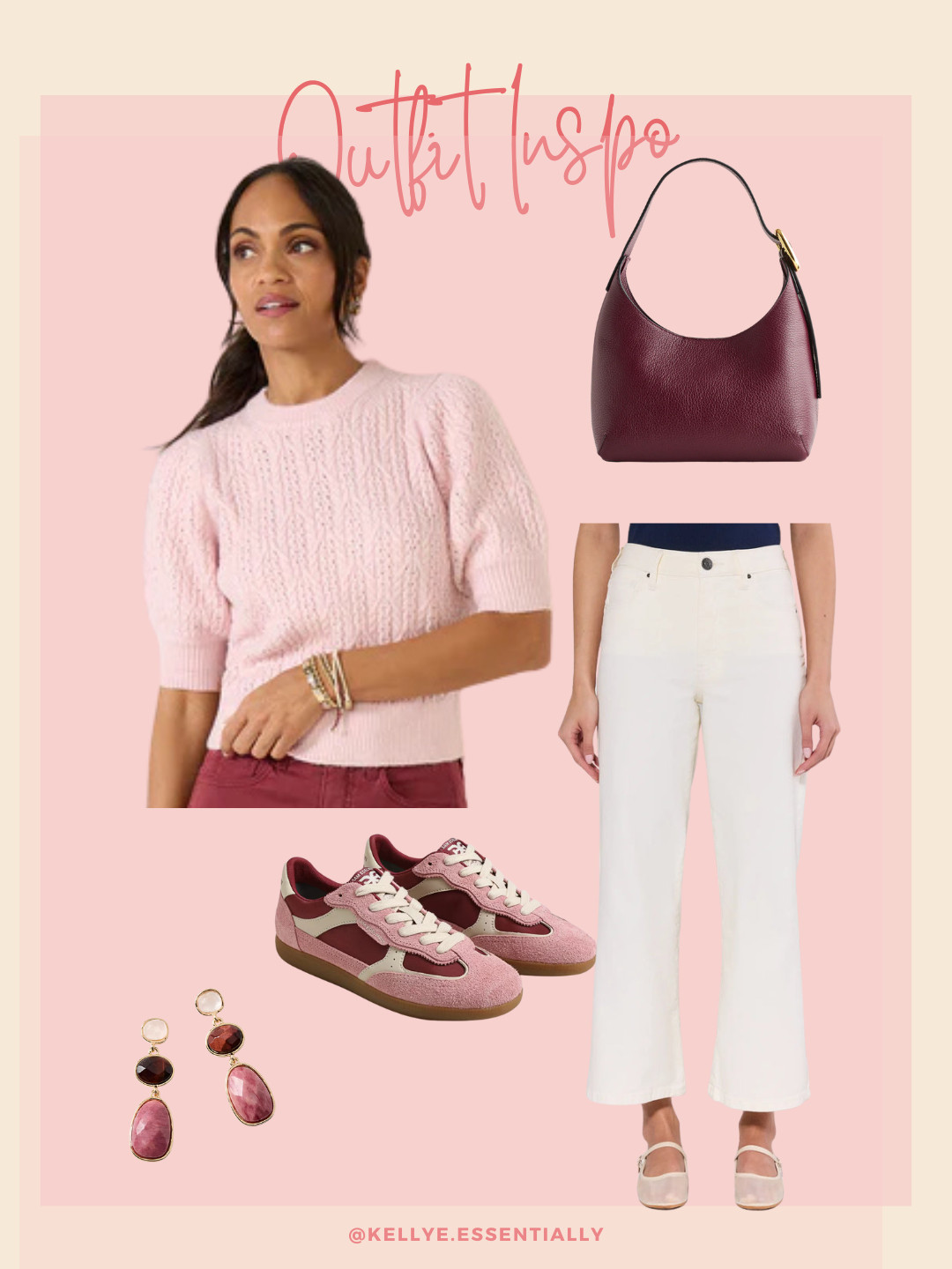 A cozy pink sweater paired with off-white straight leg jeans keeps the look polished without trying too hard. Add casual sneakers, statement earrings, and a burgundy handbag for a pop of color that pulls it all together.

Perfect for everyday wear, casual outings, or weekend plans. 

 #LTKootd #LTKSeasonal