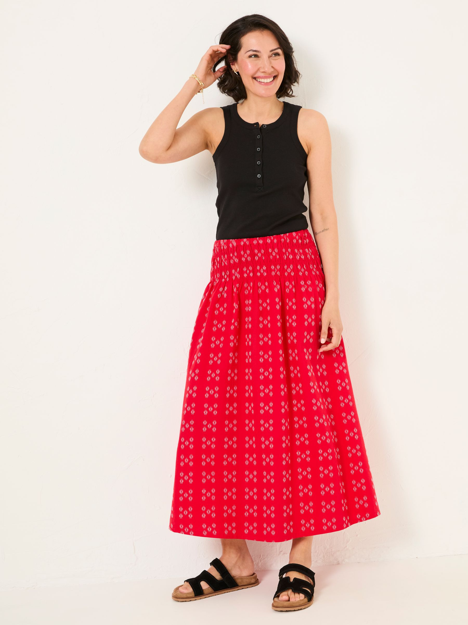 Mary Red Jacquard Midi Skirt | FatFace USA | Fat Face