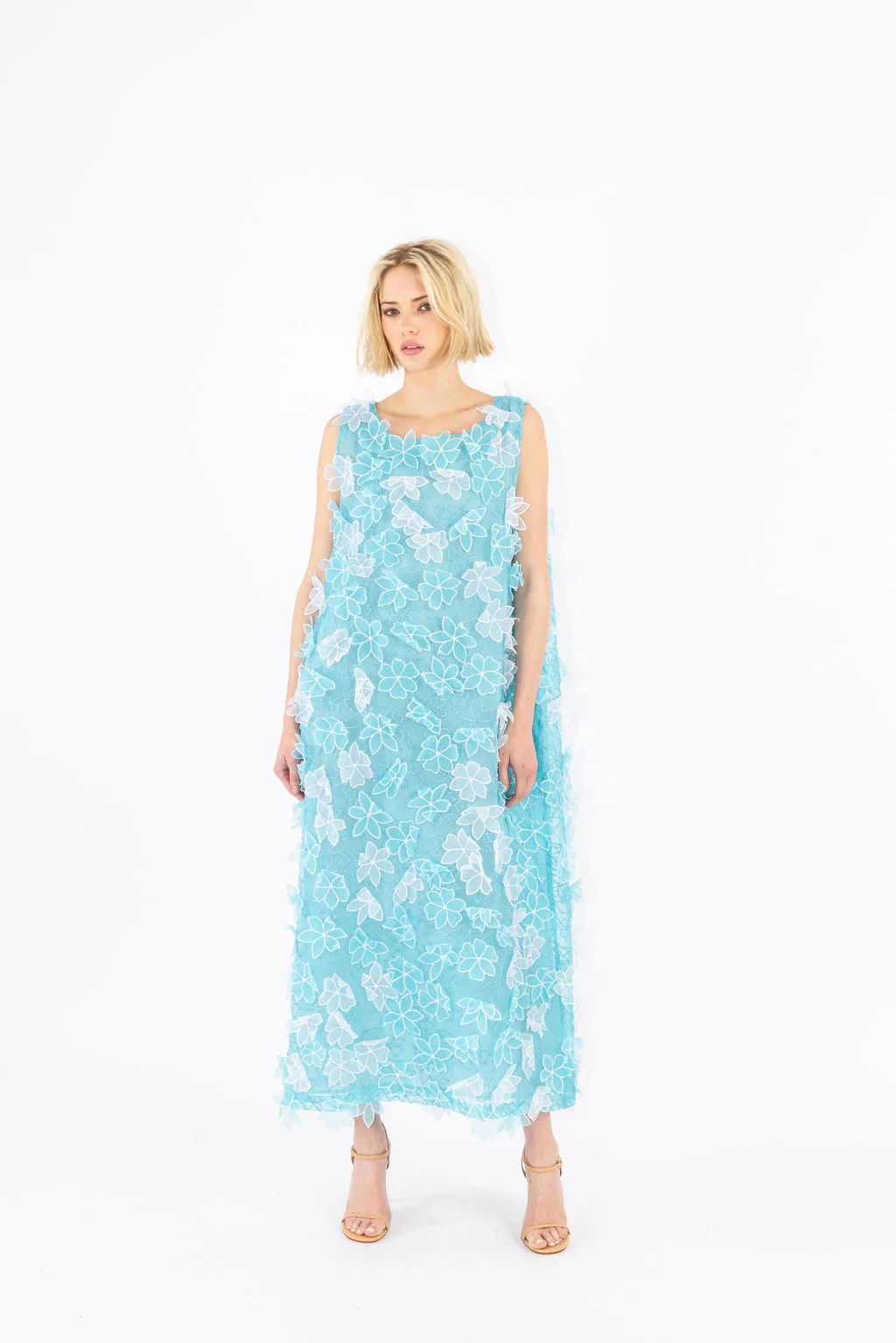 aqua 3d floral organza maxi a-line dress | La Vie Style House