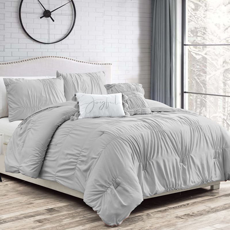 Hazel 5-Piece Grey Comforter Set, Queen | At Home