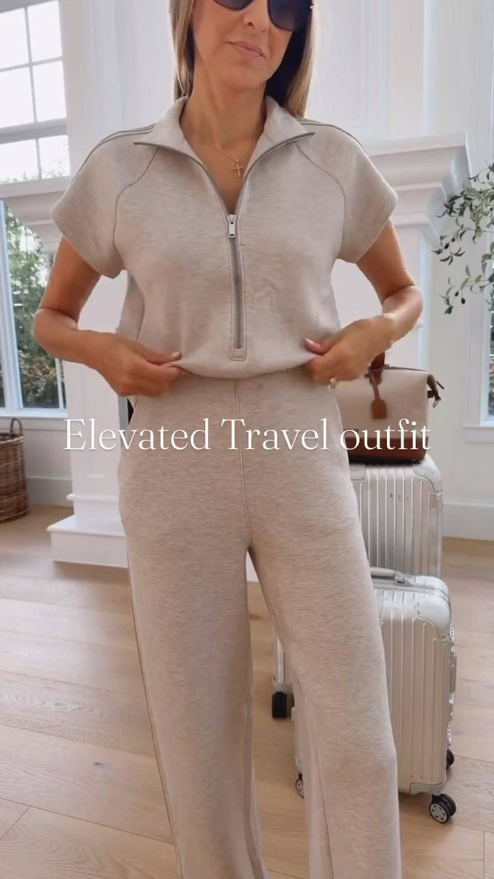 Use code: ALINEXSPANX for 15% off and free shipping on your first purchase Elevated travel outfit. This jumpsuit is perfection!! Love the details and how soft it is! The cut out on the back makes it perfect to use the bathroom. I am 5’9” wearing the long version. I think for my hight would be better the regular length pants. It’s a bit too long .
Airport outfit 
Travel outfit