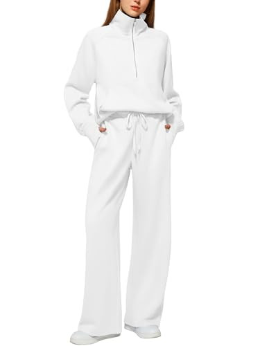 Women's 2 Piece Outfits Lounge Set 2024 Oversized Half Zip Sweatshirt Wide Leg Sweatpant Set Swea... | Amazon (US)