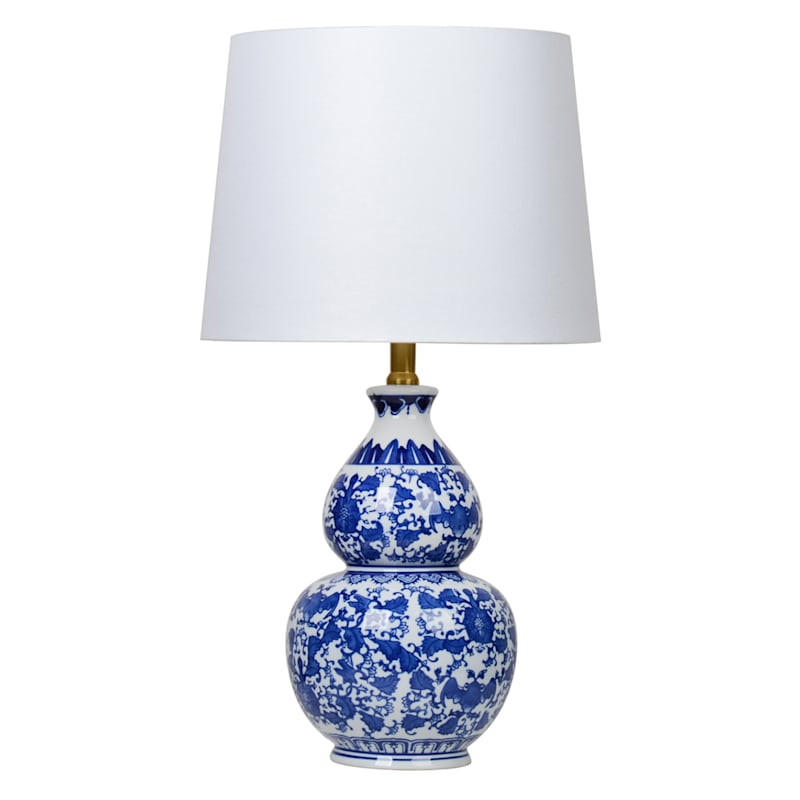 Blue &  White Chinoiserie Double Gourd Medium Lamp with Shade, 24" | At Home