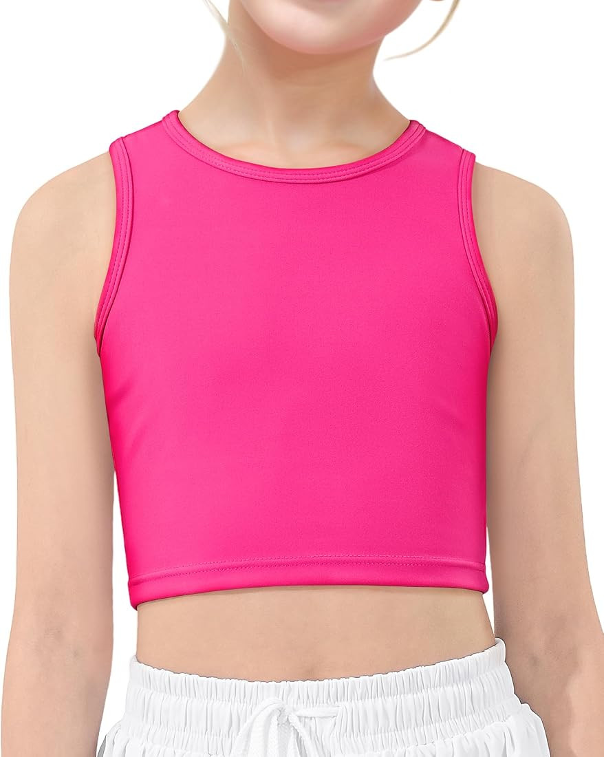 HASMES Girls Athletic Tank Tops Sleeveless Round Neck Basic Cute Dance Crop Tops for Kids 8-14Y | Amazon (US)