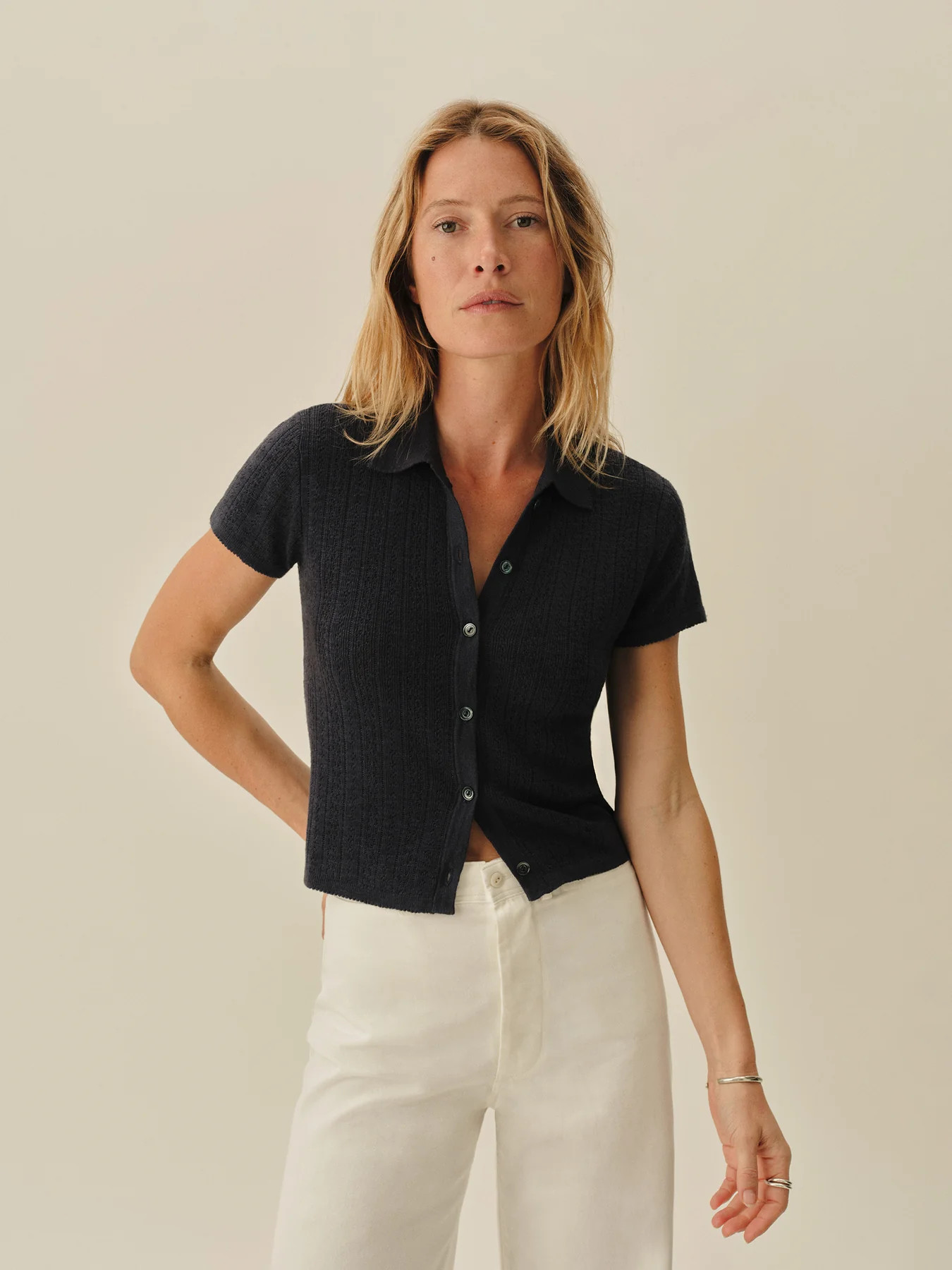 Dark Navy Coastal Linen Pointelle Polo | Buck Mason | Buck Mason