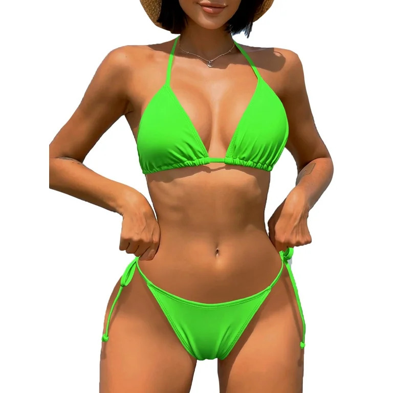 BUTYKENNI 2 Piece Sexy Women's Swimsuits Green Thong String Bikini Sets for Women Triangle Halter... | Walmart (US)