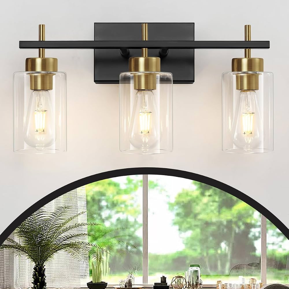 ZSMIHDOH Black Gold Bathroom Vanity Light, Mid Century Modern Brushed Gold Bathroom Light Over Mi... | Amazon (US)