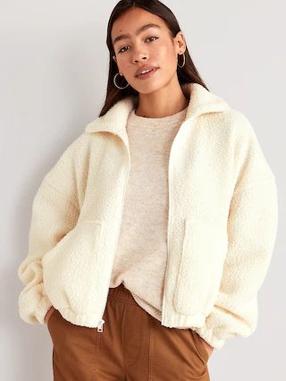 Oversized Full-Zip Sherpa Pullover for Women | Old Navy (US)