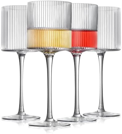 INSETLAN Square Wine Glasses Set of 4, Elegant Ribbed Design Wine Glasses 12.5oz, Long Stem Uniqu... | Amazon (US)