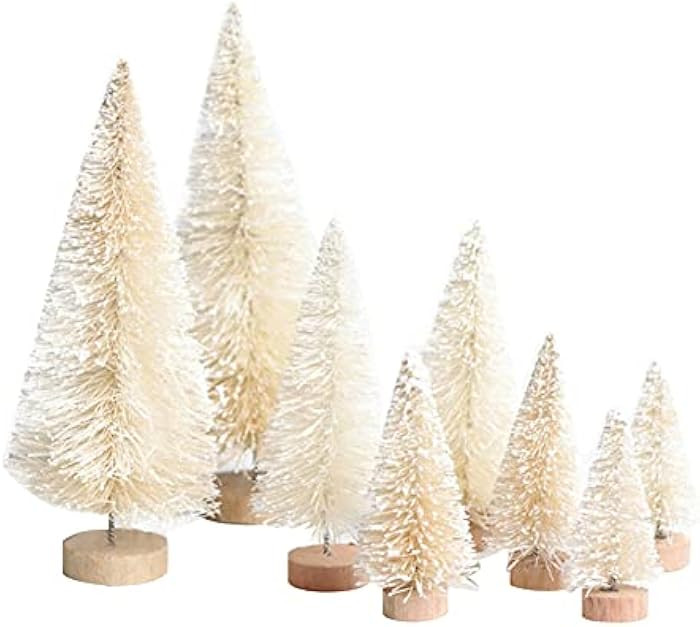 8PCS Artificial Mini Christmas Trees, Fake Bottle Brush Small Pine Snow Frosted Trees with Wood B... | Amazon (US)