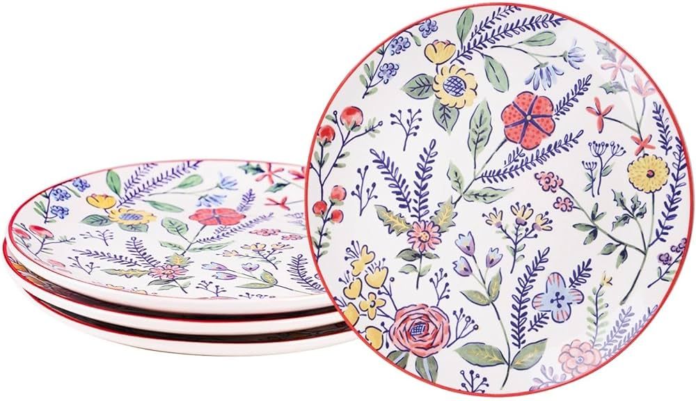 Sonemone Salad Plates Set of 4, 8.75 inch Ceramic Serving Plate, Lover You Flowers Dishes Microwa... | Amazon (US)