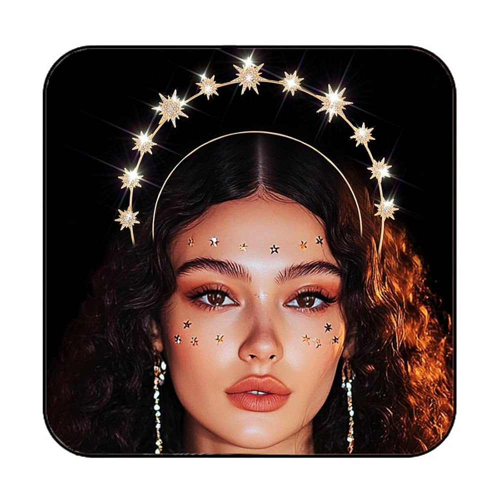 CAKURE Star Halo Crown Headband Rhinestone Gold Goddess Headpiece Metal Mary Celestial Crowns Bri... | Amazon (US)