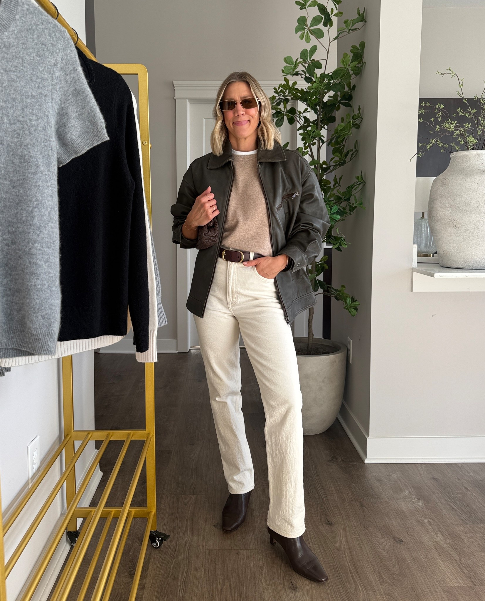 Wearing medium cashmere sweater (sized up one but fits tts), small leather jacket 

@onequince #quincepartner

#LTKStyleTip #LTKFindsUnder100 #LTKFindsUnder50