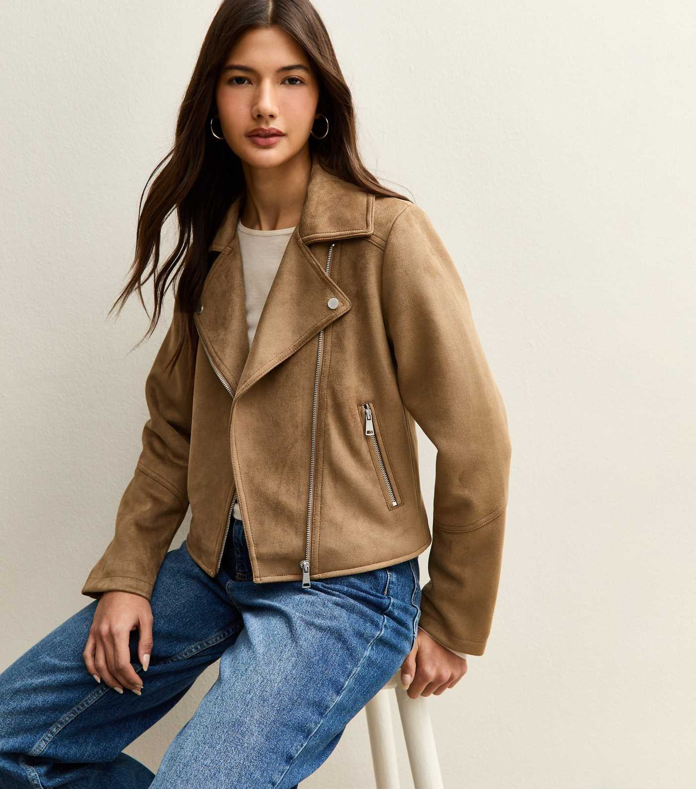 Tan Faux Suede Biker Jacket | New Look | New Look (UK)