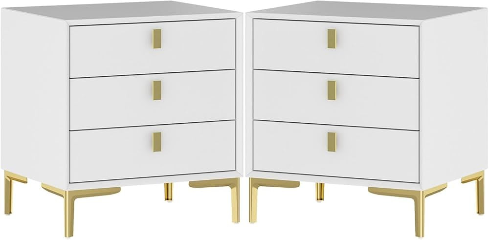 MOUMON Modern Nightstand Set of 2, End Table Bedside Table with Gold Metal Legs, Gold Metal Handl... | Amazon (US)