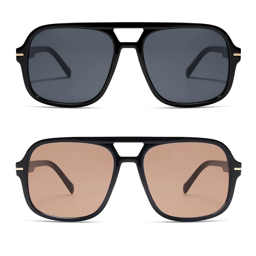 Retro Trendy Square Aviator Sunglasses Womens Mens 70s Classic Vintage Oversized Sun Glasses AR82... | Amazon (US)