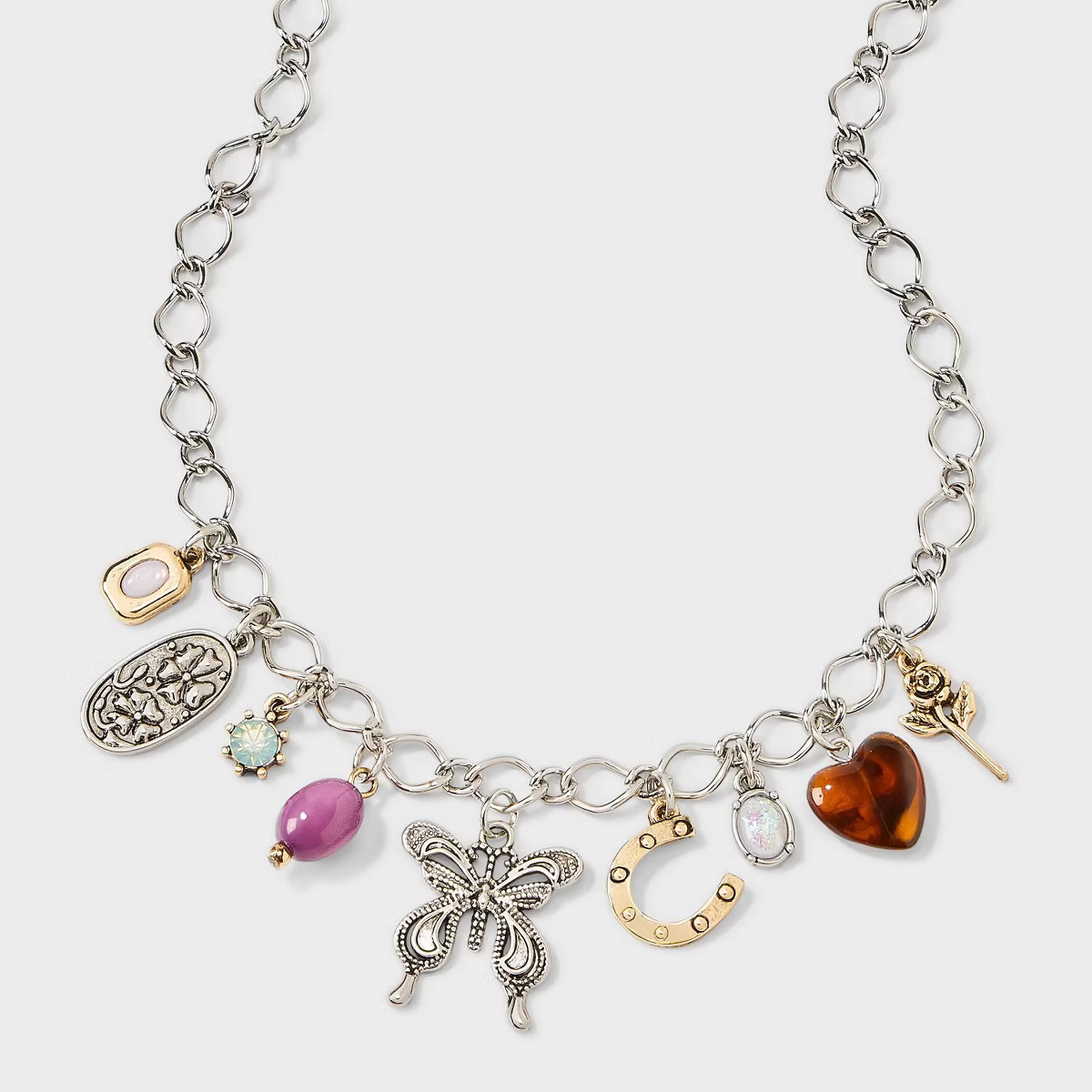 Mixed Butterfly and Floral Charm Necklace - Wild Fable™ Silver | Target