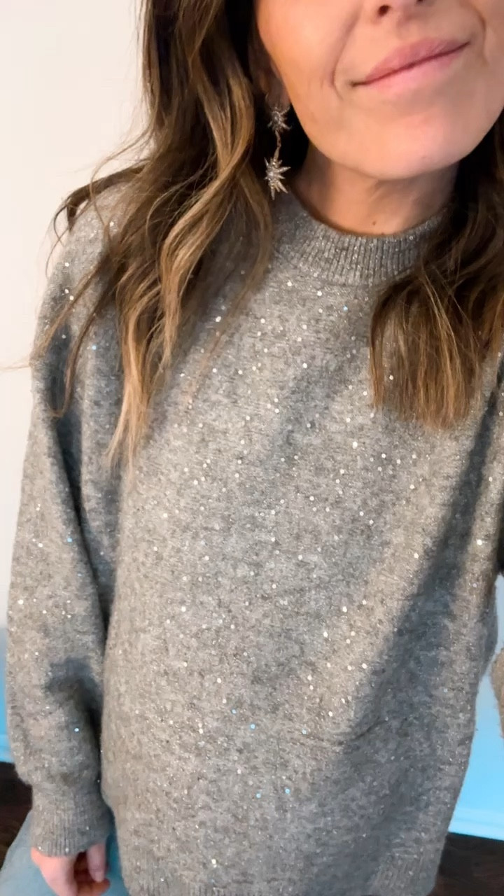 Subtle holiday look. Sized up to a large  Sequin sweater. Holiday sweater. Sparkle and shine. Holiday style. Holiday outfit. Christmas outfit. HM style. HM finds. Bump style. Bump friendly. 

#LTKstyletip #LTKbump #LTKHoliday
