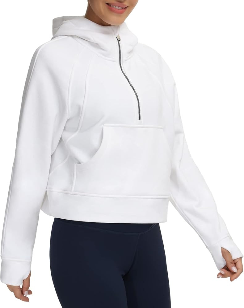 THE GYM PEOPLE Women's Half Zip Hoodies Long Sleeve Fleece Lined Crop Pullover Sweatshirts with P... | Amazon (CA)