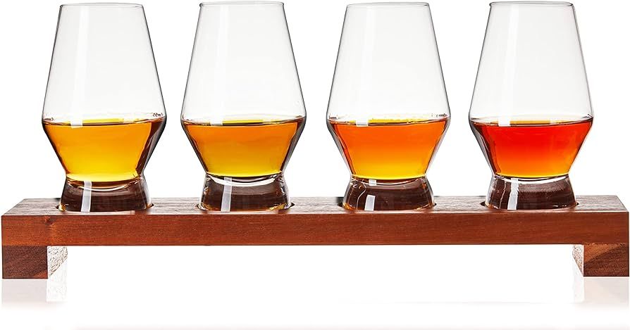 Viski Spirit Tasting Flight Kit, Crystal Liquor Glasses with Wooden Serving Tray for Whiskey, Bra... | Amazon (US)