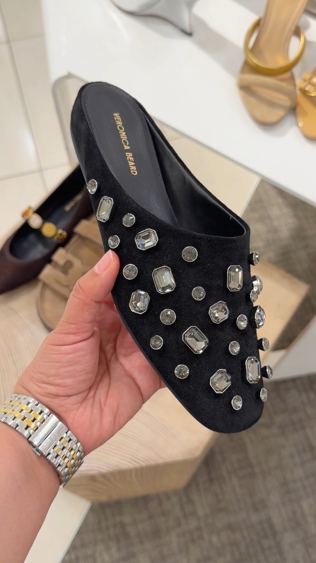 Aren’t these Veronica Beard crystal embellished black suede mules so pretty?! Such a beautiful statement shoe to add to winter outfits! Can be worn with dressy and casual looks. 

#LTKTravel #LTKOver40 #LTKSeasonal