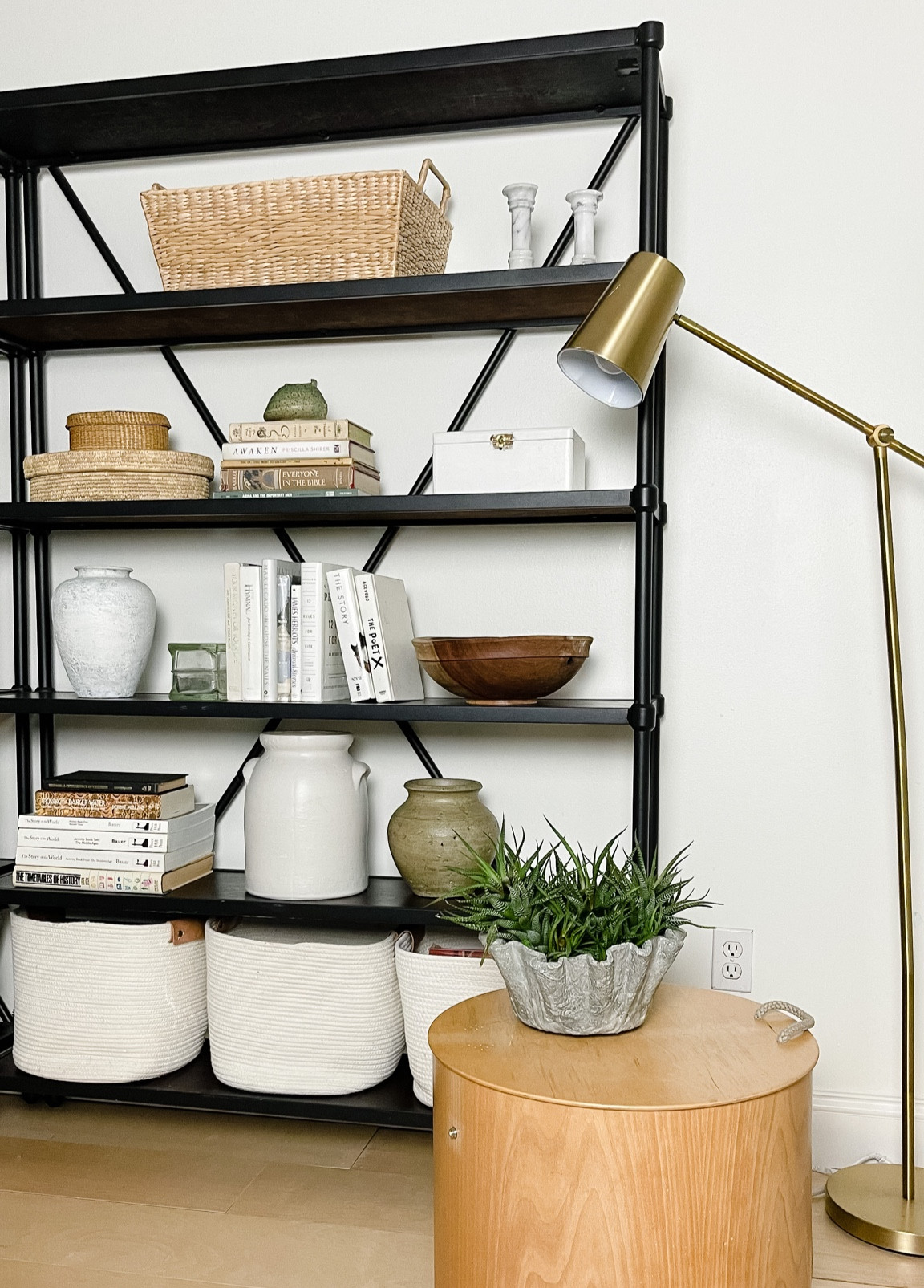 These baskets are the best I’ve found for bookshelves. They’re tall and so the contents are well hidden. Love they’re white and cotton as well because you can move them around to different shelves and they fit the color palette.

#LTKunder50 #LTKstyletip #LTKFind