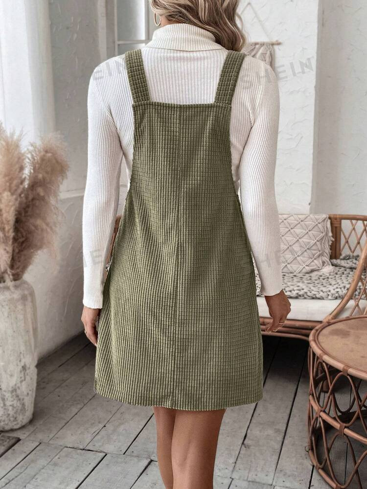 SHEIN LUNE Plaid Print Pocket Patched Overall Dress Without Sweater | SHEIN
