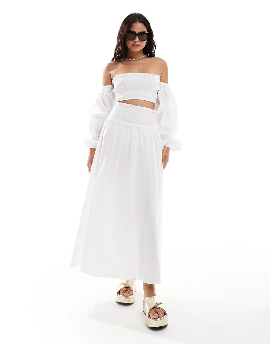ASOS DESIGN shirred waist maxi co-ord skirt in white | ASOS (Global)