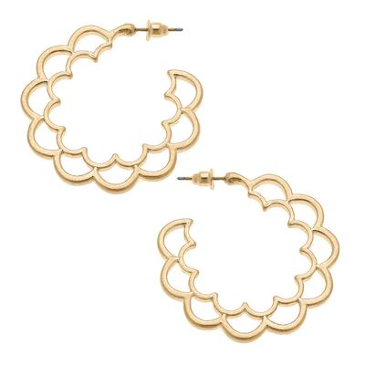 Ari Scalloped Hoop Earrings in Worn Gold | CANVAS