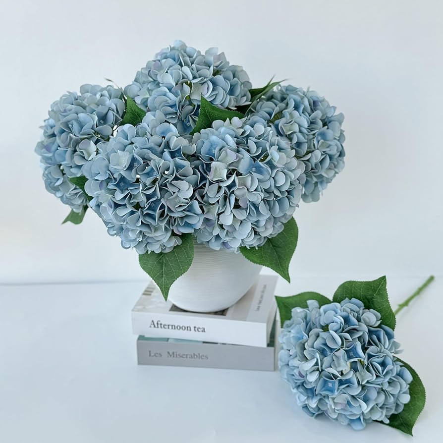 5 Pcs Light Blue Silk Hydrangeas Artificial Flower Boho 20'' Faux Hydrangeas for Spring Home Deco... | Amazon (US)
