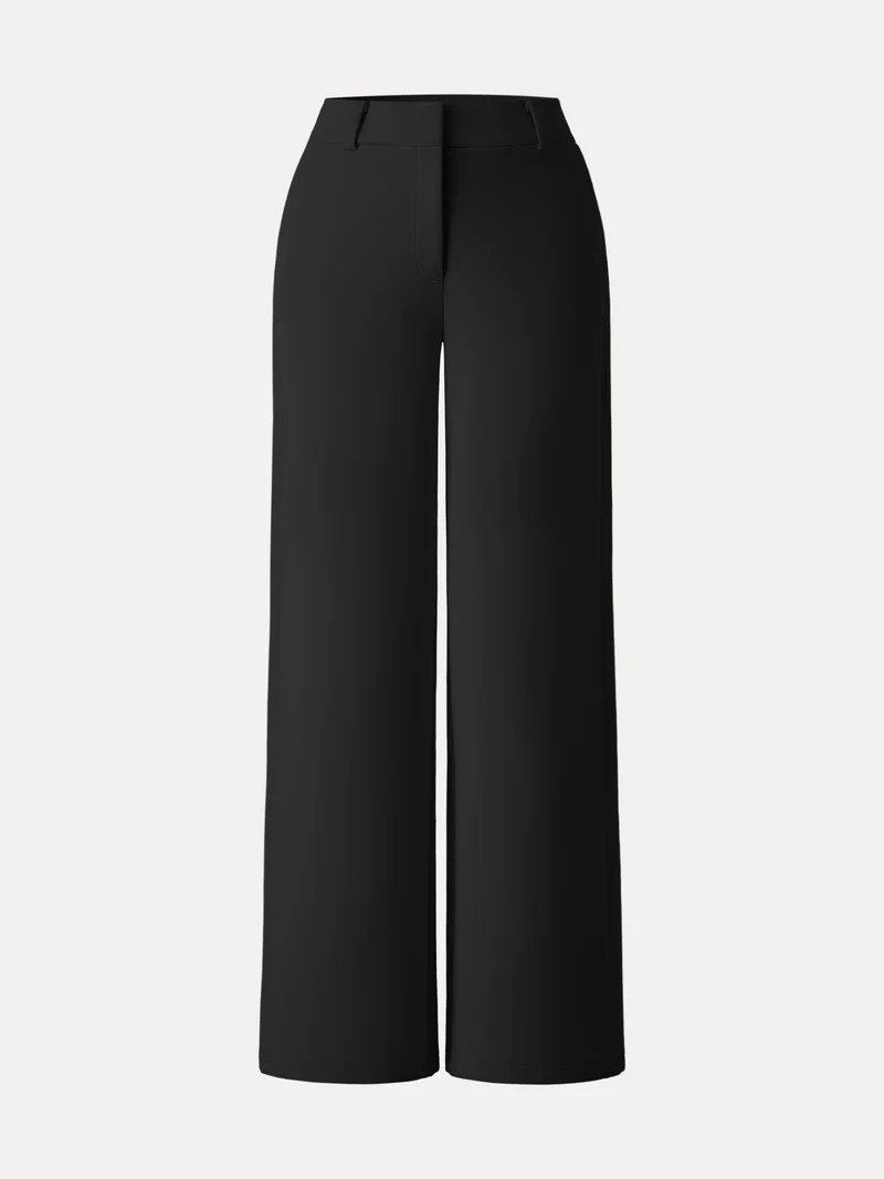 Stretchy Mid Rise Fly-Front Wide Leg Trouser | OGLmove