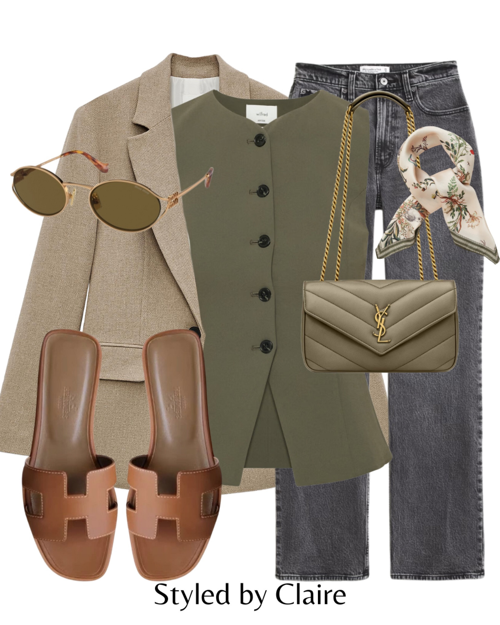 Spring Styling🌻
Tags: straight beige neutral blazer zara khaki waistcoat dark grey jeans YSL shoulder bag brown Hermes sandals miu miu sunglasses silk neck tie accessories fashion inspo outfit ideas casual city break Parisian style chic women Abercrombie barrel jeans

#LTKspring #LTKstyletip #LTKshoes