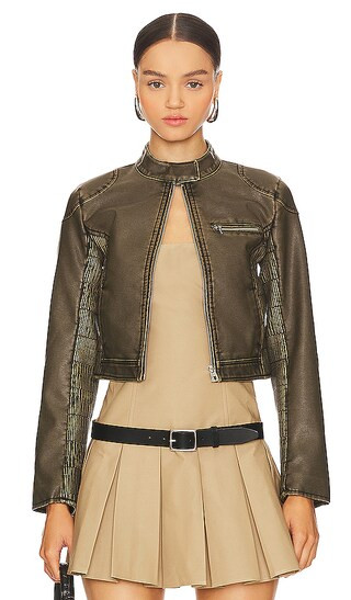 Bay Faux Leather Jacket in Brown | Revolve Clothing (Global)