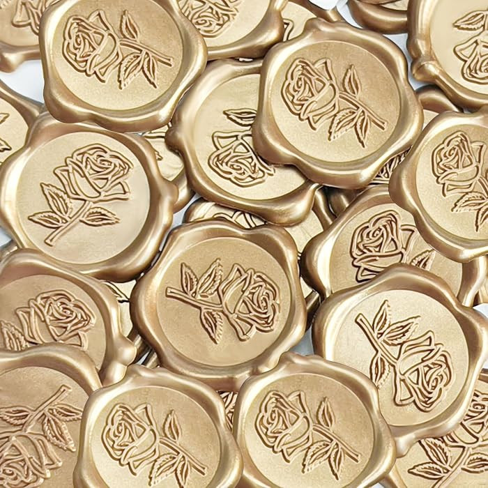 50 Pcs Gold Rose Wax Seal Stickers, Rose Envelope Wax Seal, Wedding Invitation Accessories, Easy ... | Amazon (US)