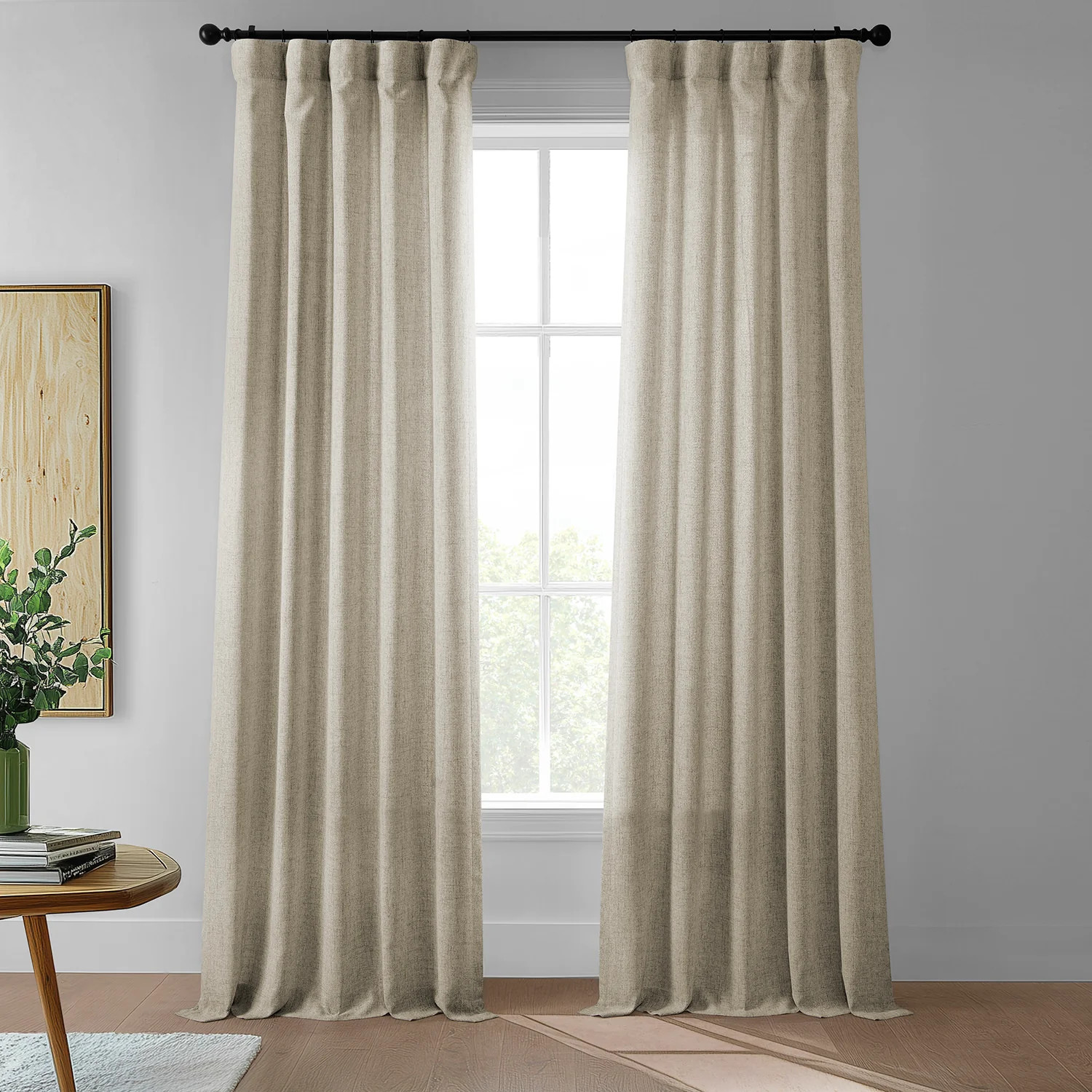 Rustic Oatmeal FarmTown Faux Linen Sheer Curtain Pair (2 Panels) | Half Price Drapes