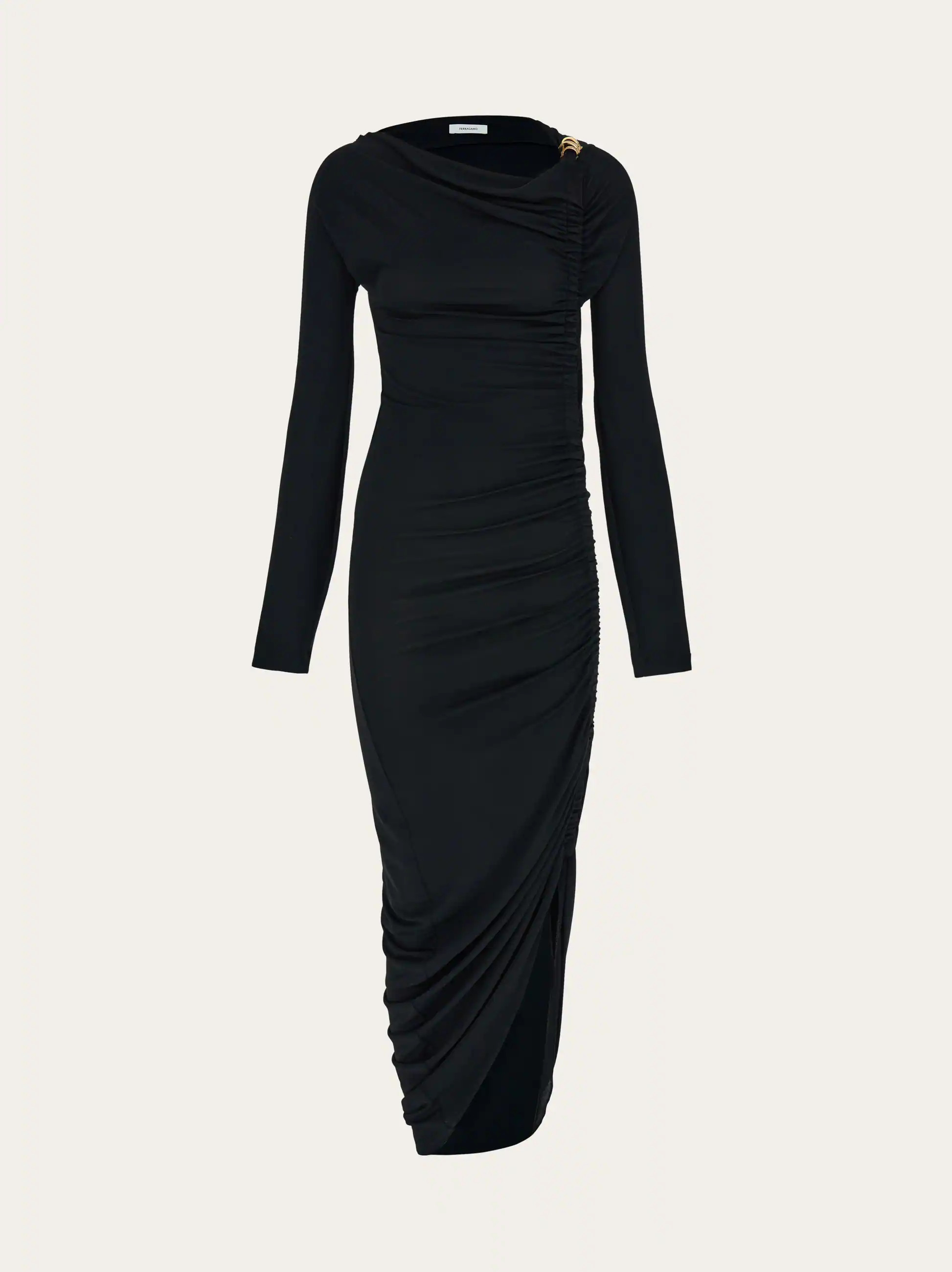 Ferragamo Women Boat neck dress with ruched detail Black | Ferragamo