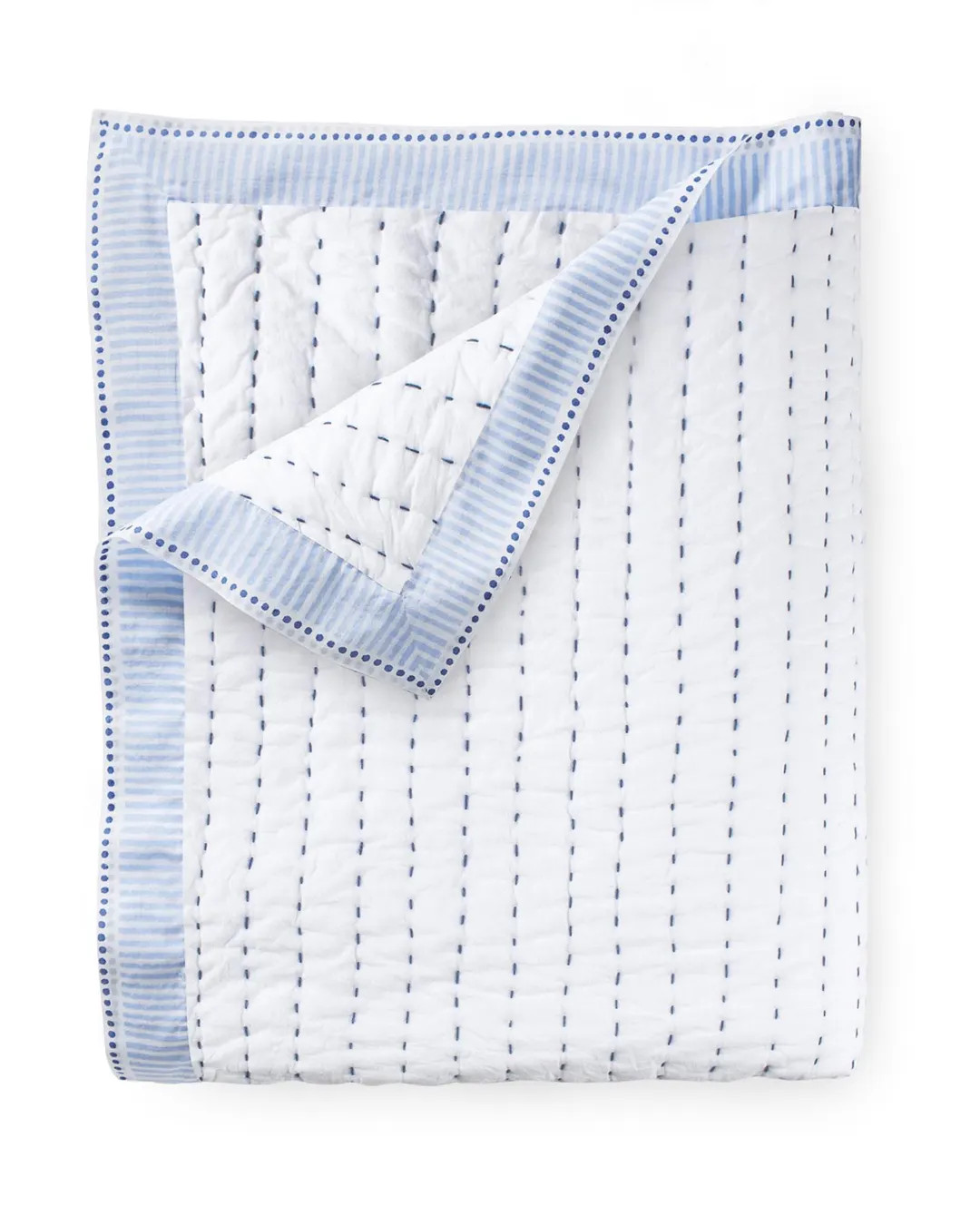 Indian Kantha Quilt, Solid White Sky Blue Print Block Printed Quilt, Handmade Quilt, Soft Cotton ... | Etsy (US)