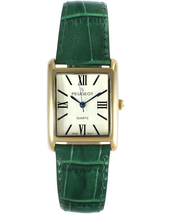 Peugeot Women's 14K Gold Plated Tank Leather Dress Watch with Roman Numerals Dial | Amazon (US)