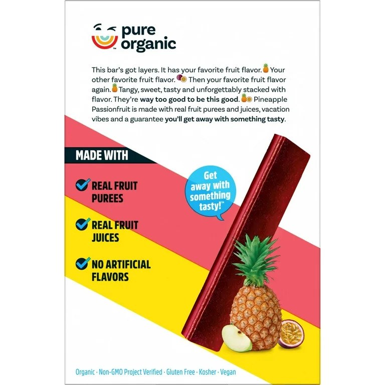 Pure Organic Pineapple Passionfruit Layered Fruit Bars, Gluten-Free, Gluten Free and Vegan Fruit ... | Walmart (US)
