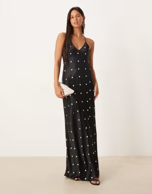 ASOS DESIGN satin seam detail maxi dress in polka dot | ASOS (Global)