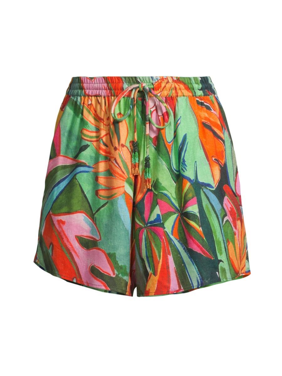 Farm Rio Banana Foliage Linen-Blend Shorts | Saks Fifth Avenue